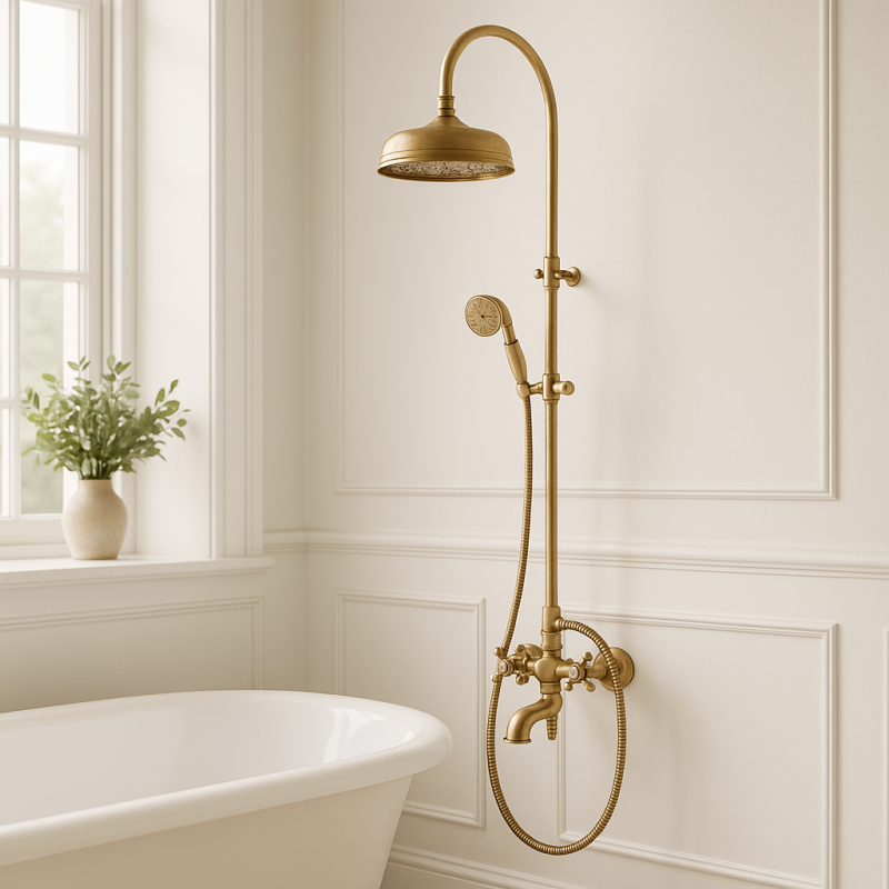 PB Classic Set doccia a parete con manopole a stella e soffione a pioggia bronzo 1208855872